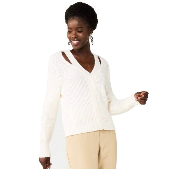 Nine West Sweater Women Large Ivory Cut Out Unique Classic Modern - Picture 1 of 14